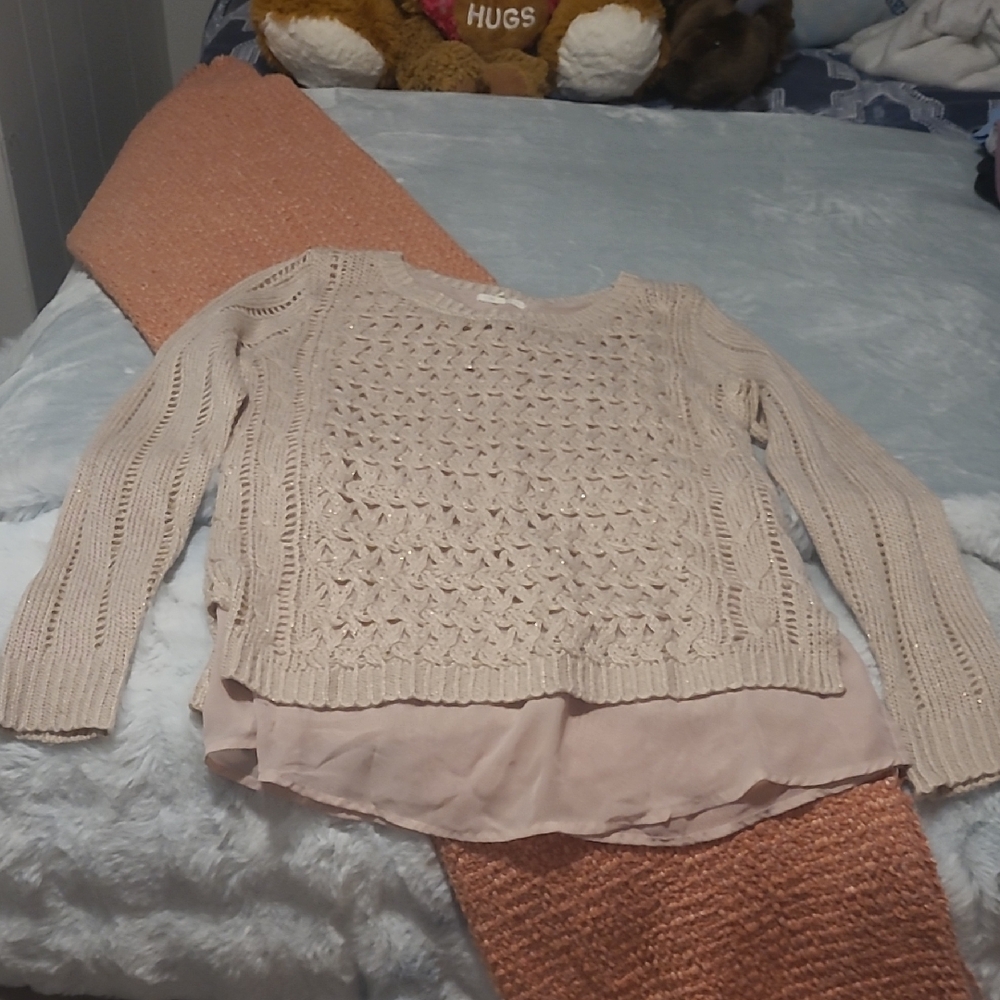 Maurices Cream Crew Neck Sweater with Cable Knit Design